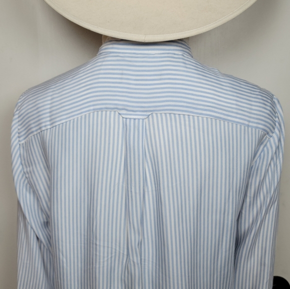 J. Crew Blue & White Striped Cupro Blend Button-Up Shirt Ruffle Trim Size Small - Picture 11 of 13